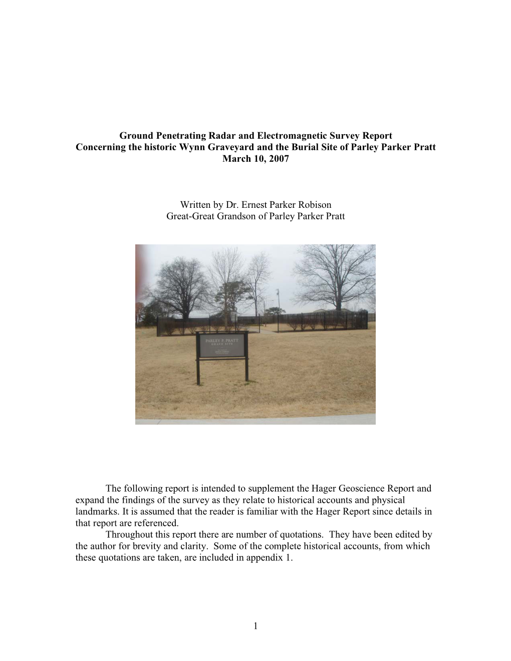 1 Ground Penetrating Radar and Electromagnetic Survey Report
