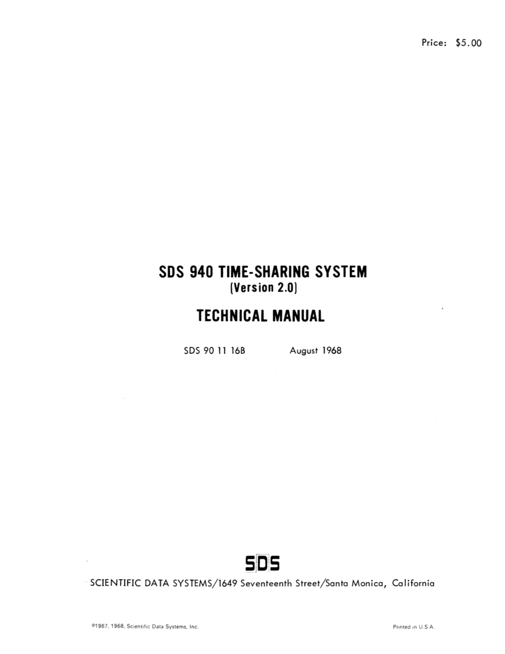 SDS 940 Time-Sharing System (Version 2.0)