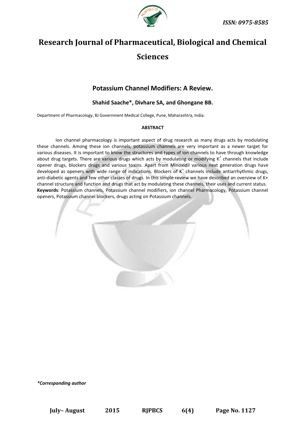 ISSN: 0975-8585 July– August 2015 RJPBCS 6(4) Page No. 1127