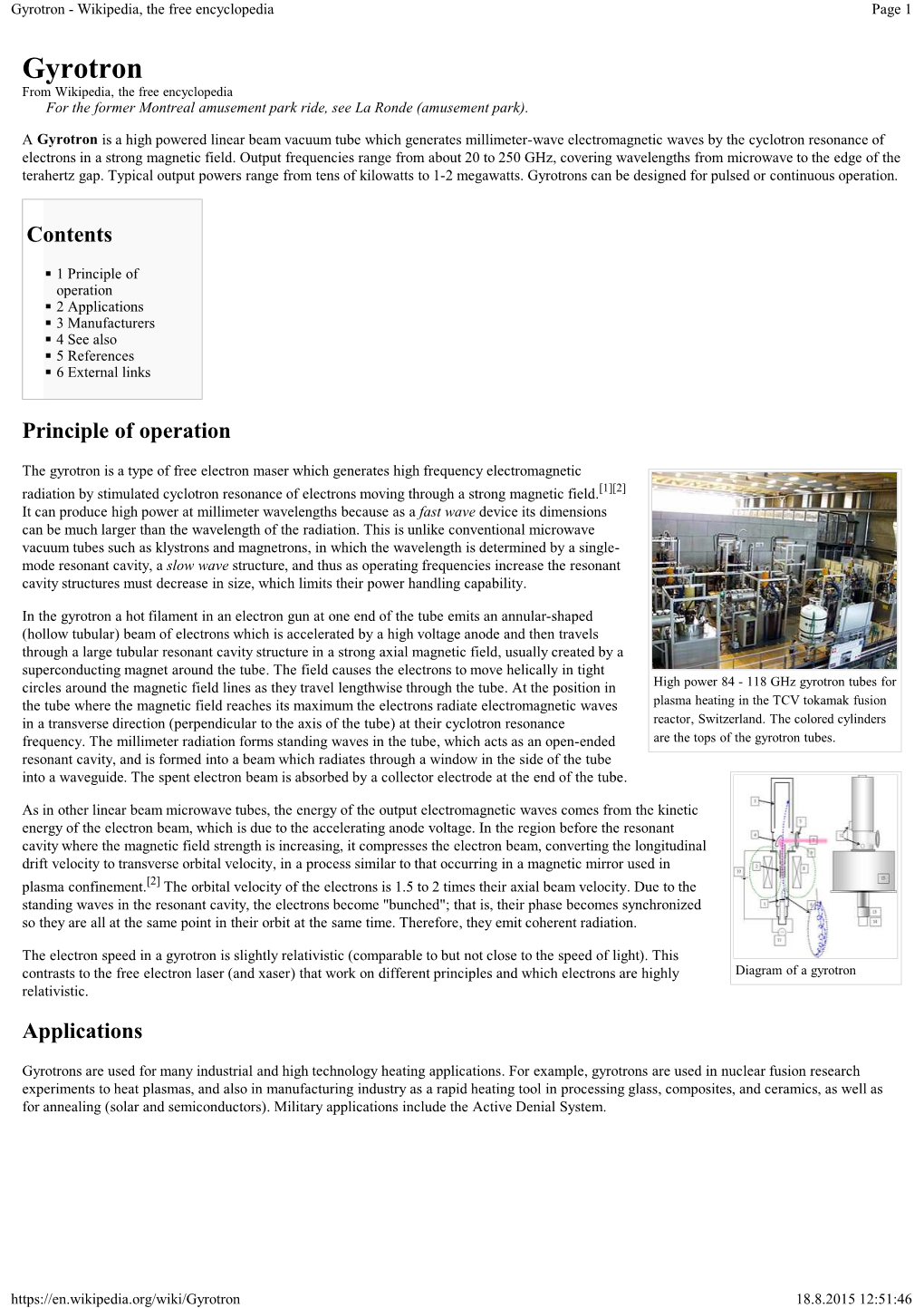 Gyrotron - Wikipedia, the Free Encyclopedia Page 1