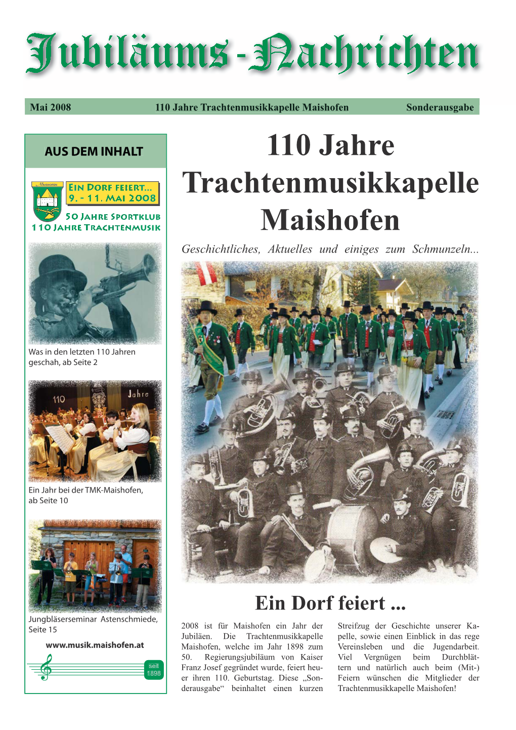 110 Jahre Trachtenmusikkapelle Maishofen Geschichtliches, Aktuelles Und Einiges Zum Schmunzeln