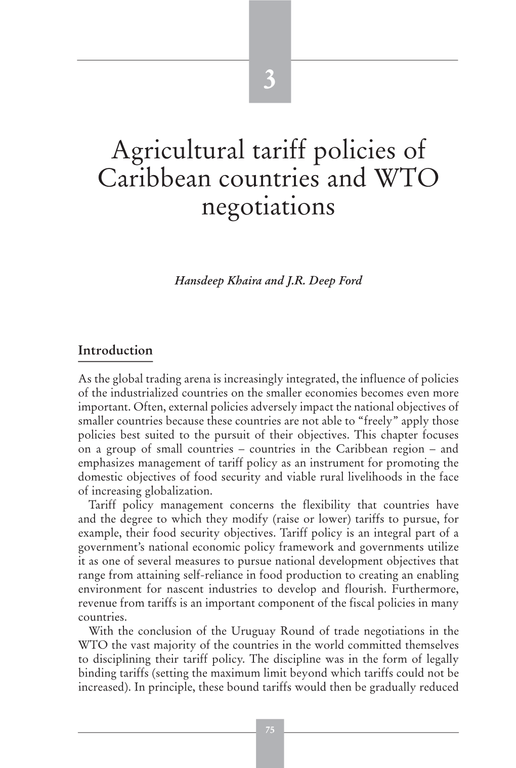Agricultural Tariff Policies of Caribbean Countries and WTO Negotiations
