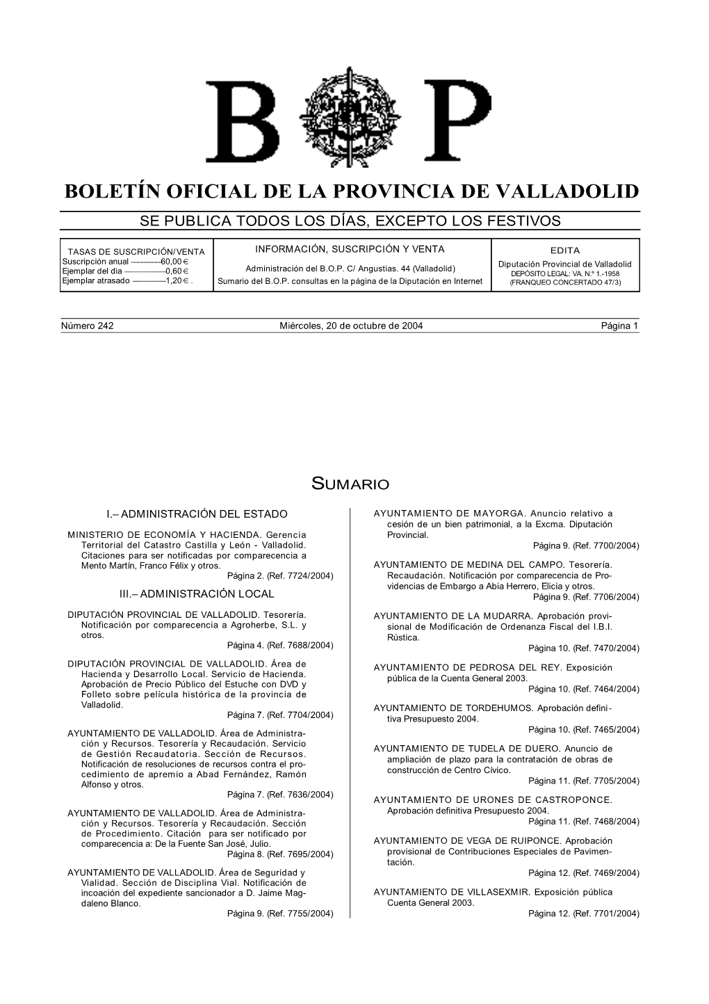 Boletín Oficial De La Provincia De Valladolid