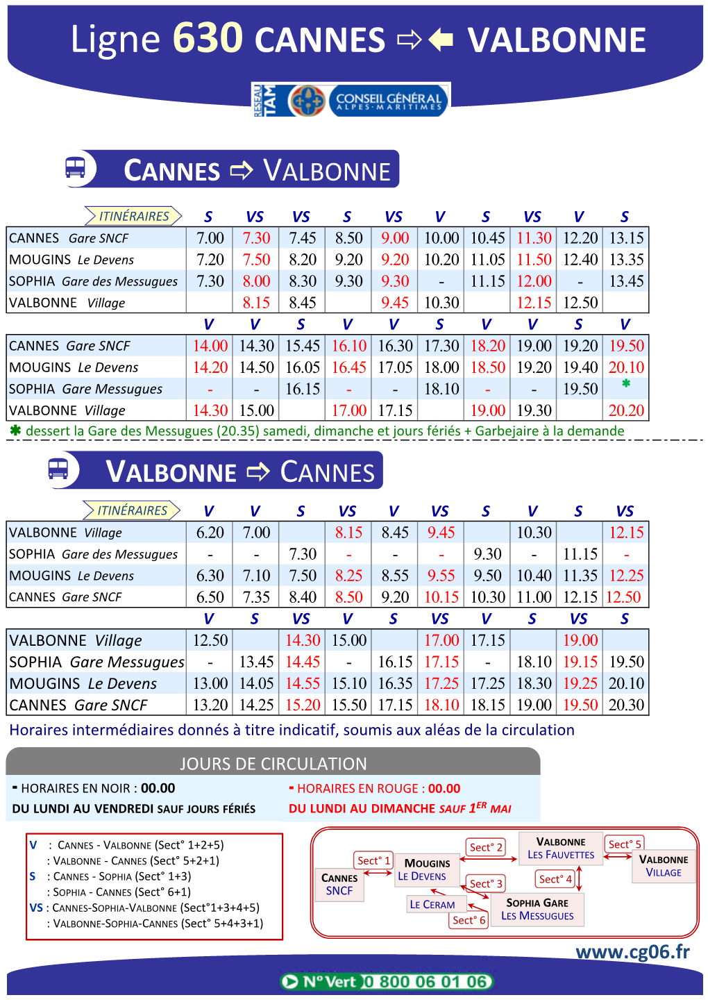 Ligne 630 CANNES VALBONNE