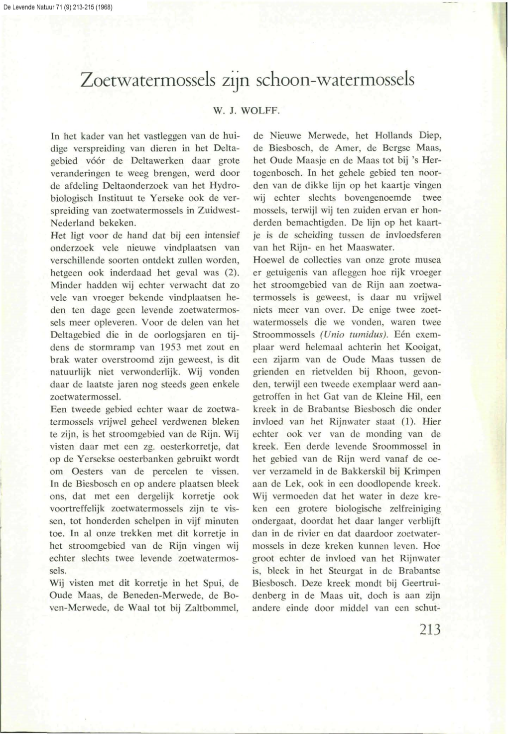 Wolff, W.J. (1968) Zoetwatermossels Zijn Schoon-Watermossels. DLN 71