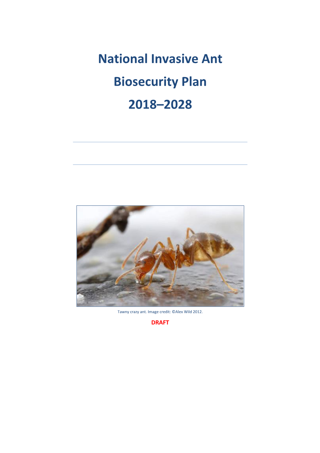 Draft National Invasive Ant Biosecurity Plan 2018-2028