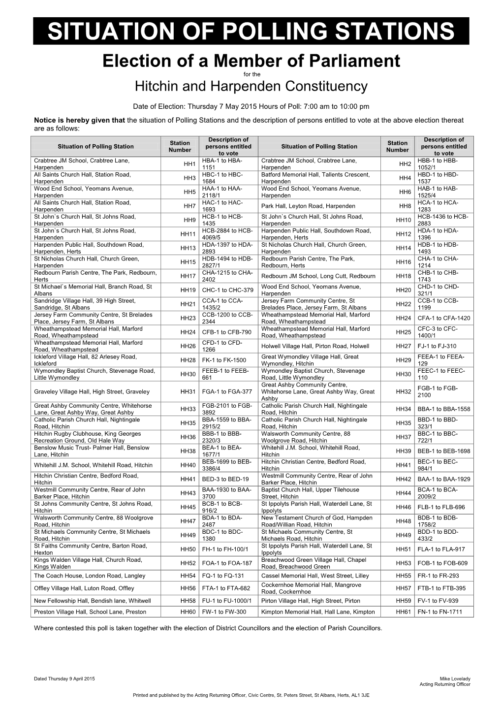 Situation of Polling Station Notice