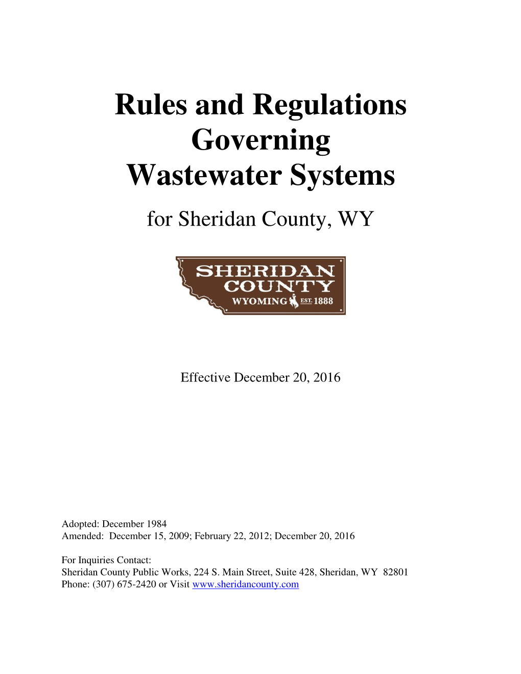 Rules and Regulations Governing Wastewater Systems