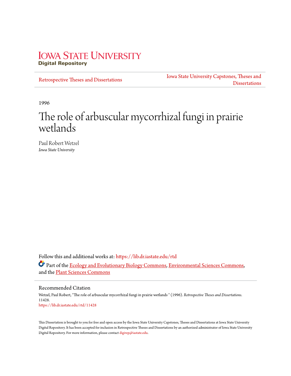 The Role of Arbuscular Mycorrhizal Fungi in Prairie Wetlands