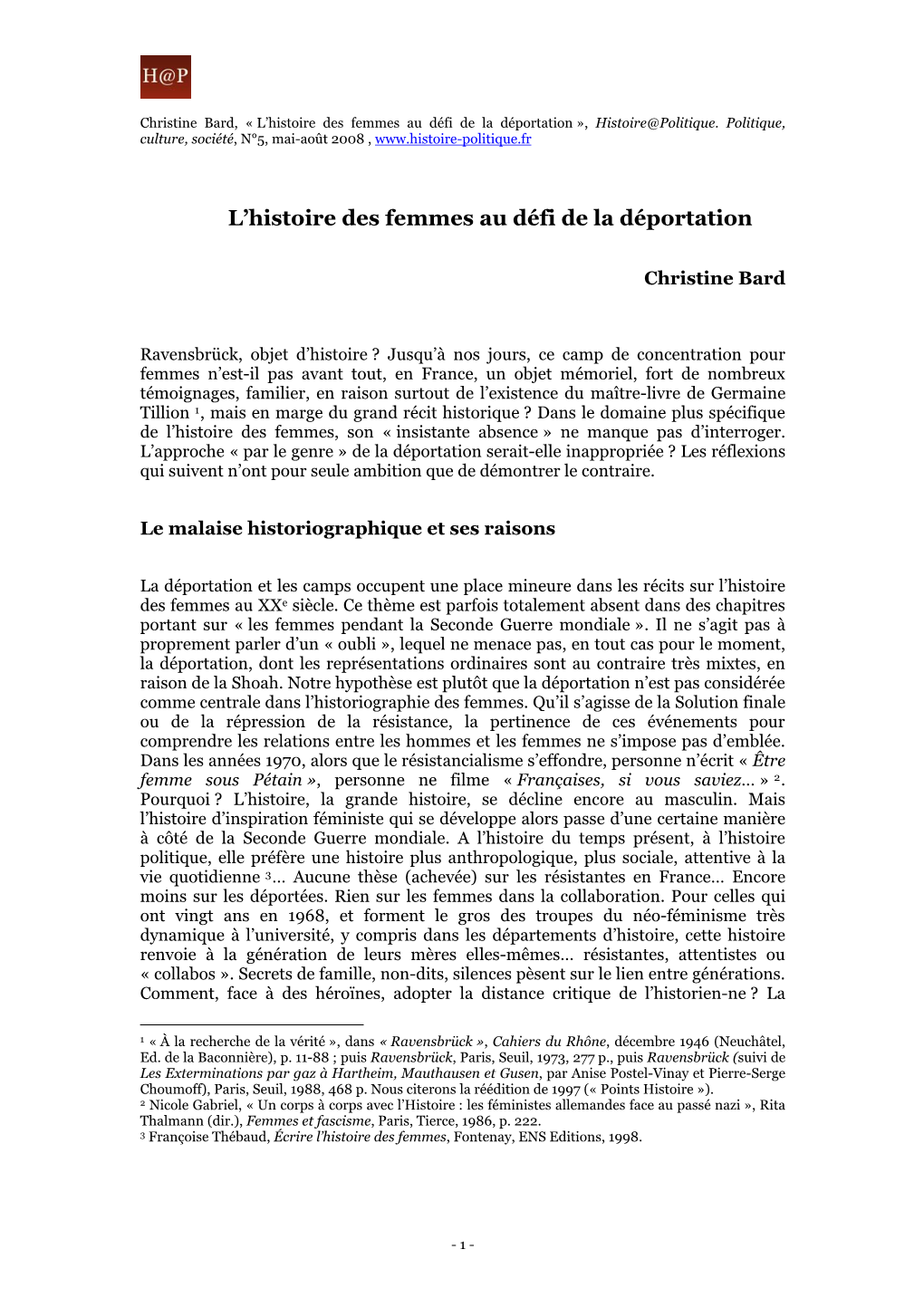 L'histoire Des Femmes Au Défi De La Déportation