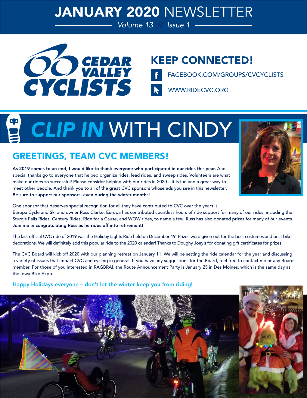 CLIP in with CINDY GREETINGS, TEAM CVC MEMBERS! As 2019 Comes to an End, I Would Like to Thank Everyone Who Participated in Our Rides This Year