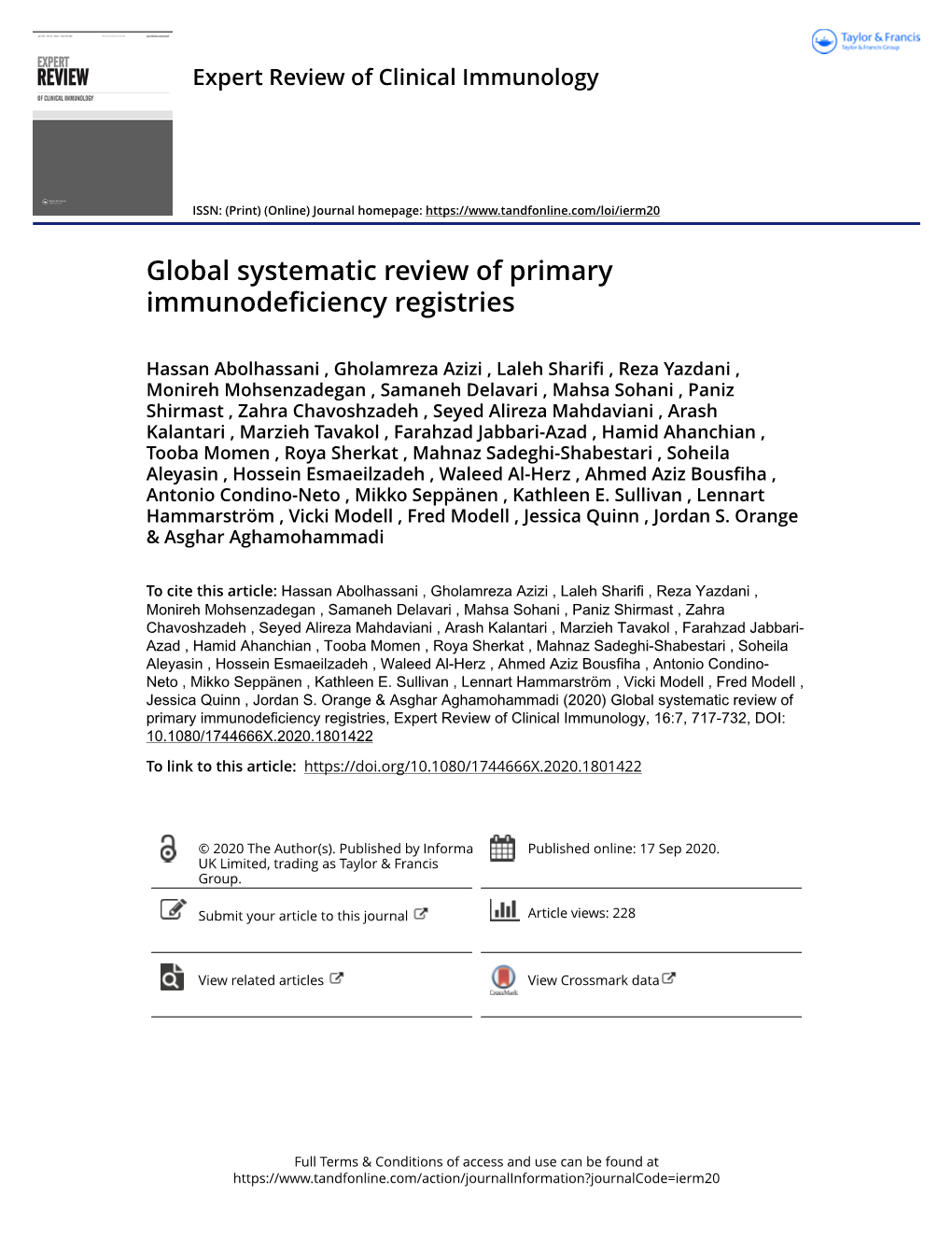Global Systematic Review of Primary Immunodeficiency Registries