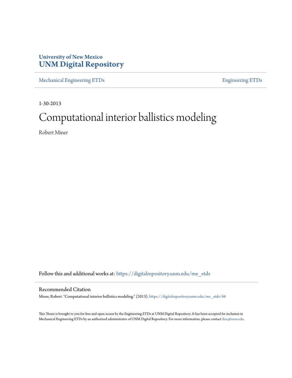 Computational Interior Ballistics Modeling Robert Miner