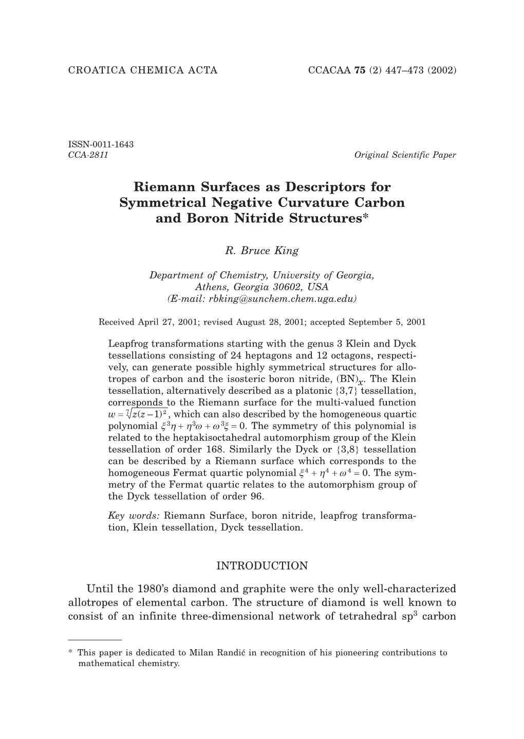 Riemann Surfaces As Descriptors for Symmetrical Negative Curvature Carbon and Boron Nitride Structures*