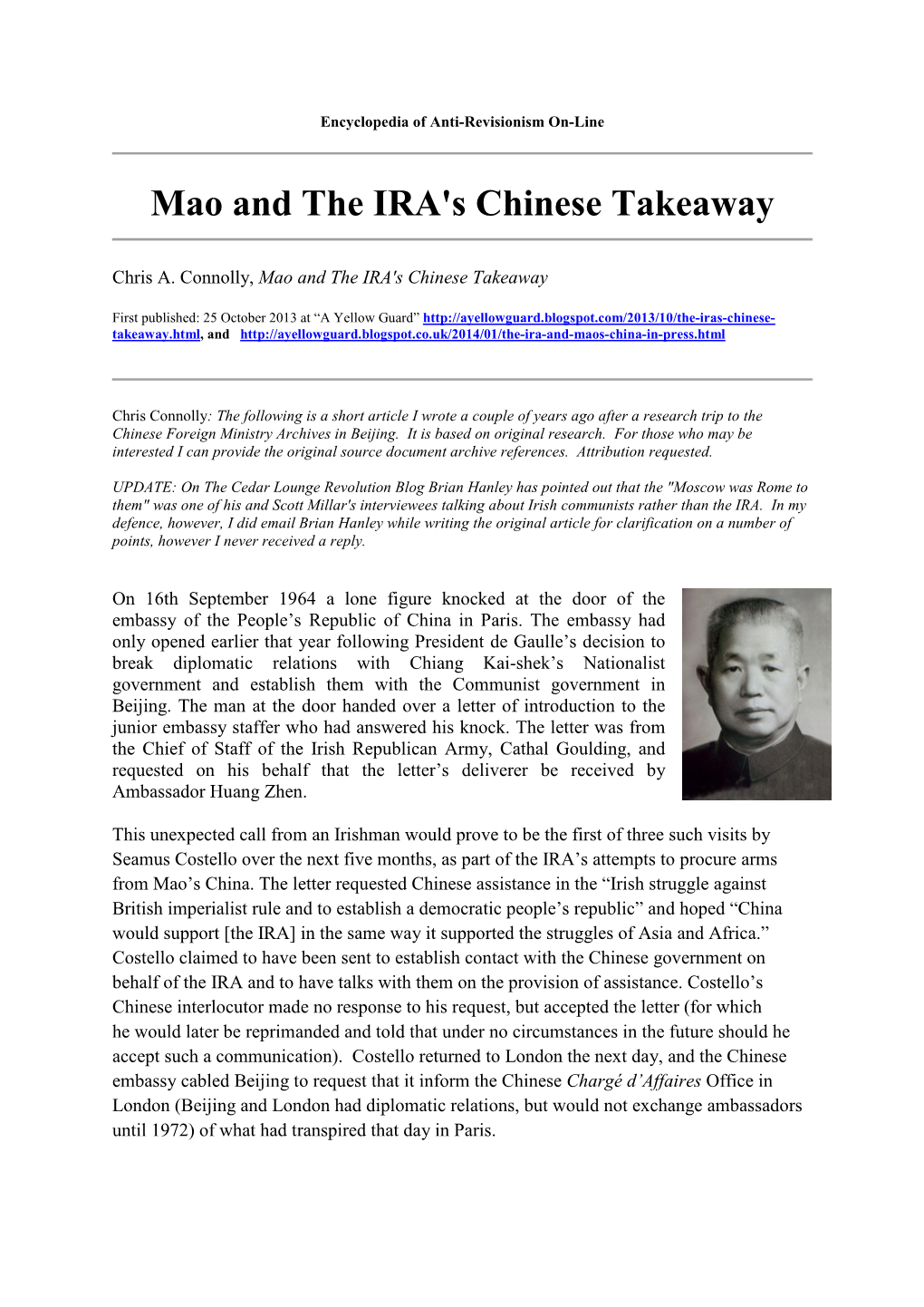 Mao and the IRA's Chinese Takeaway