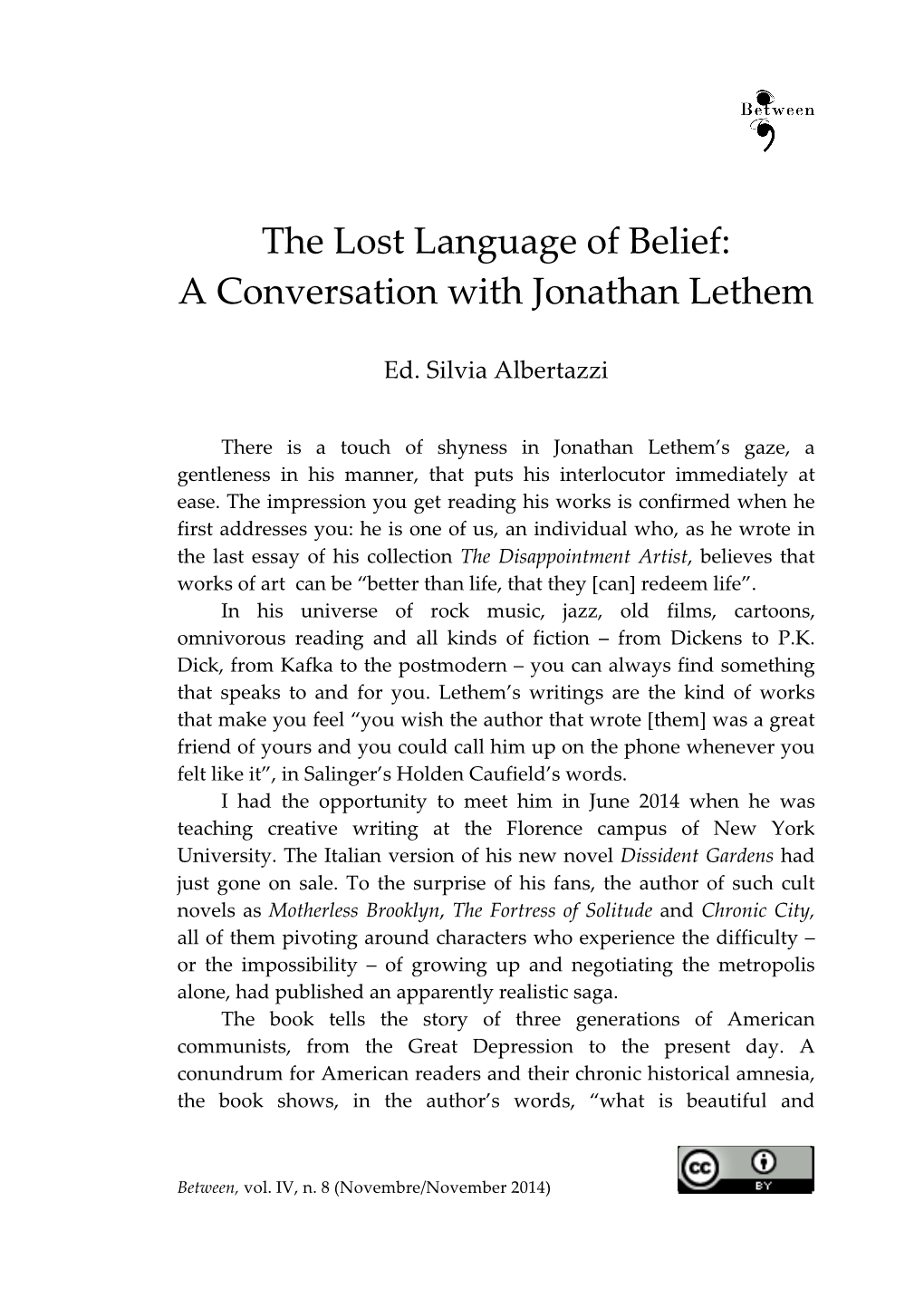 A Conversation with Jonathan Lethem