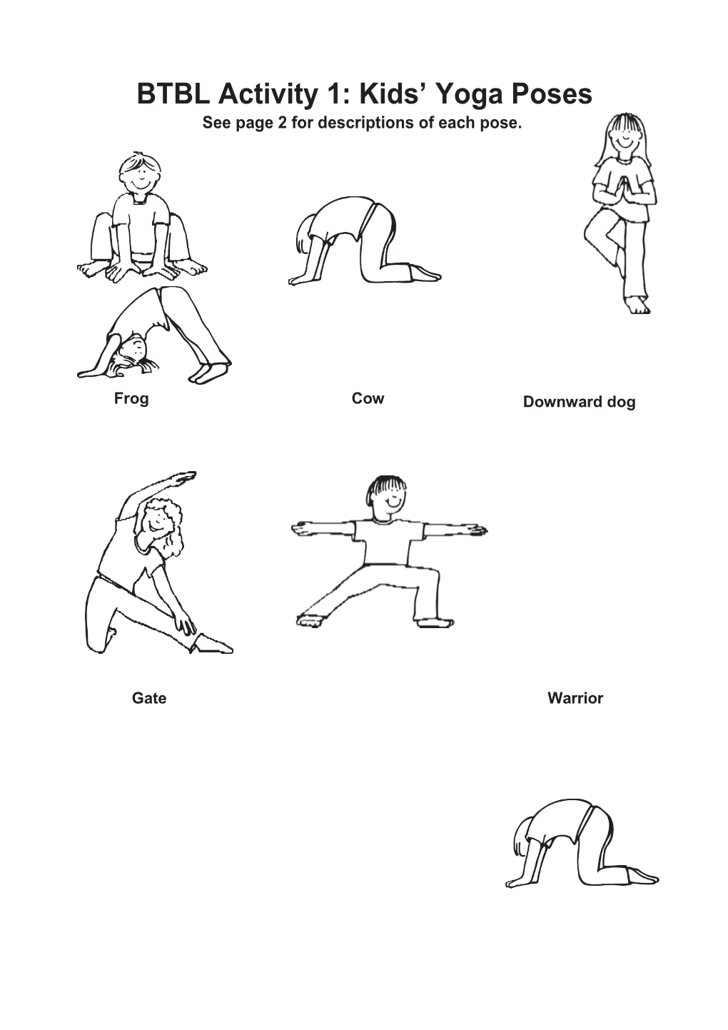 BTBL Activity 1: Kids Yoga Poses