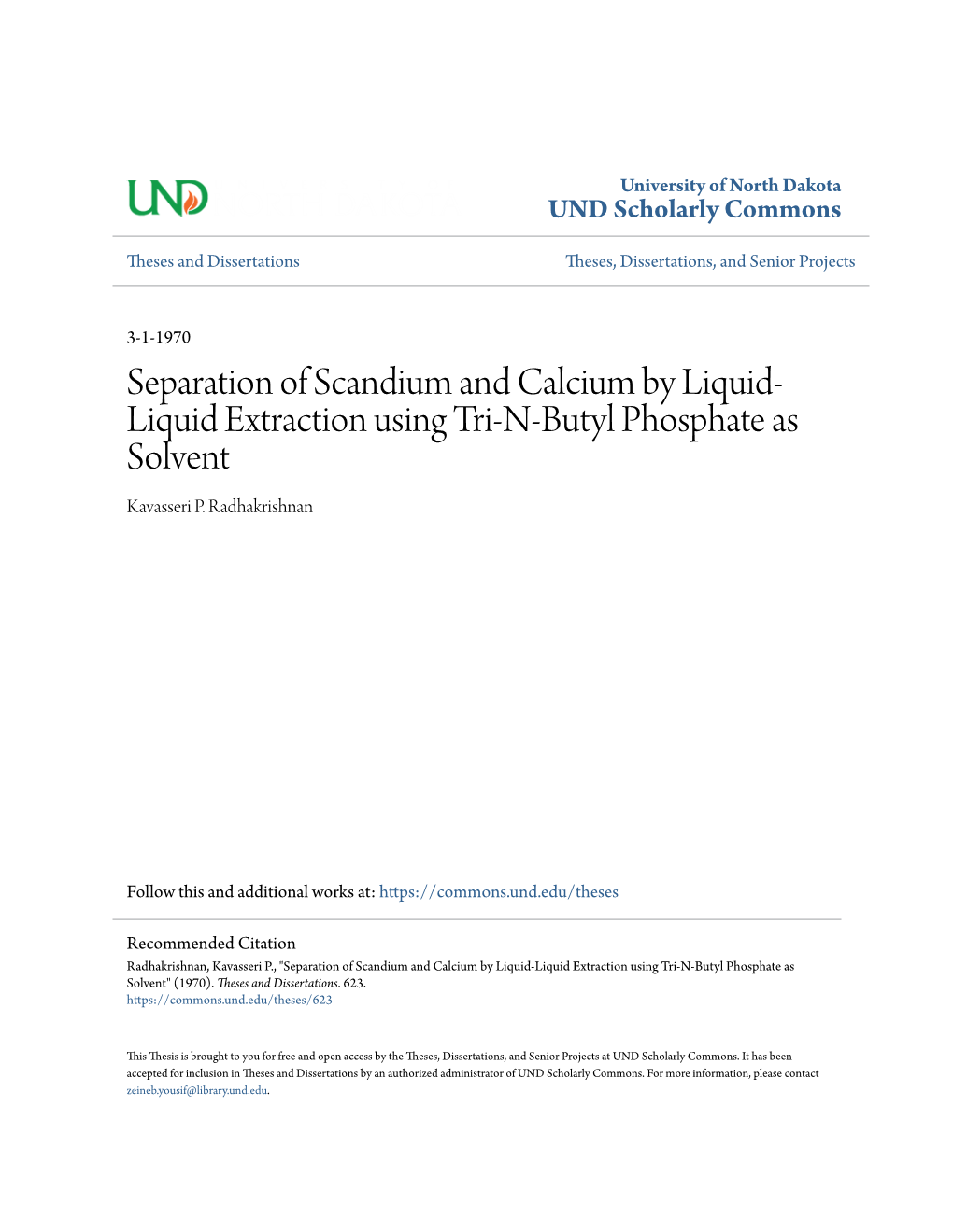 Separation of Scandium and Calcium by Liquid-Liquid Extraction Using Tri-N-Butyl Phosphate As Solvent