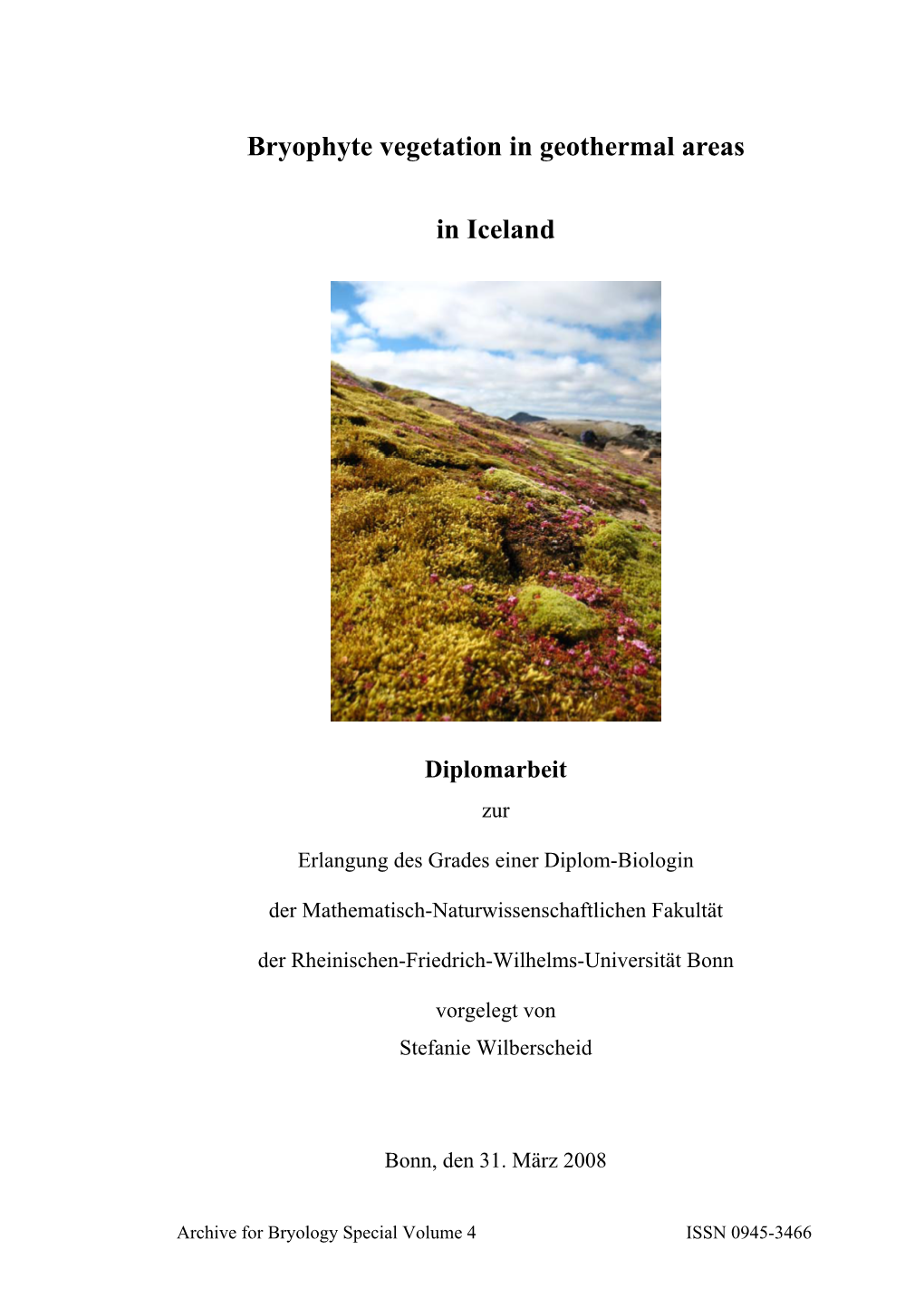 Bryophyte Vegetation in Geothermal Areas in Iceland