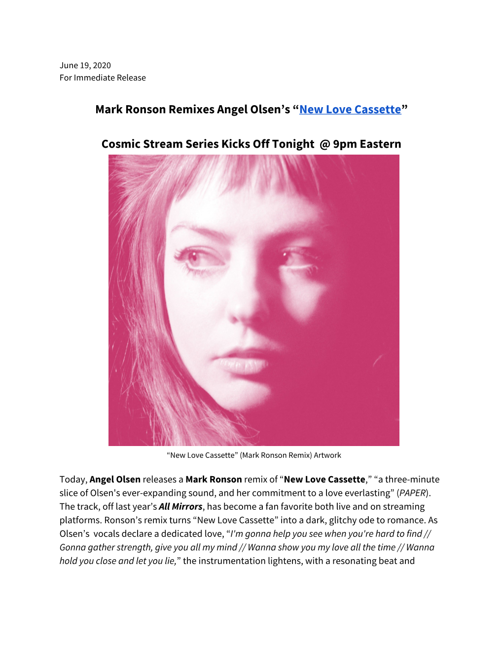 Mark Ronson Remixes Angel Olsen's “​New Love Cassette​”