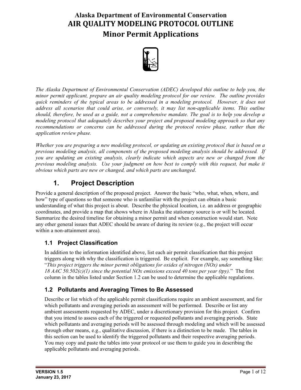 Air Quality Modeling Protocol Outline Minor Permit Applications