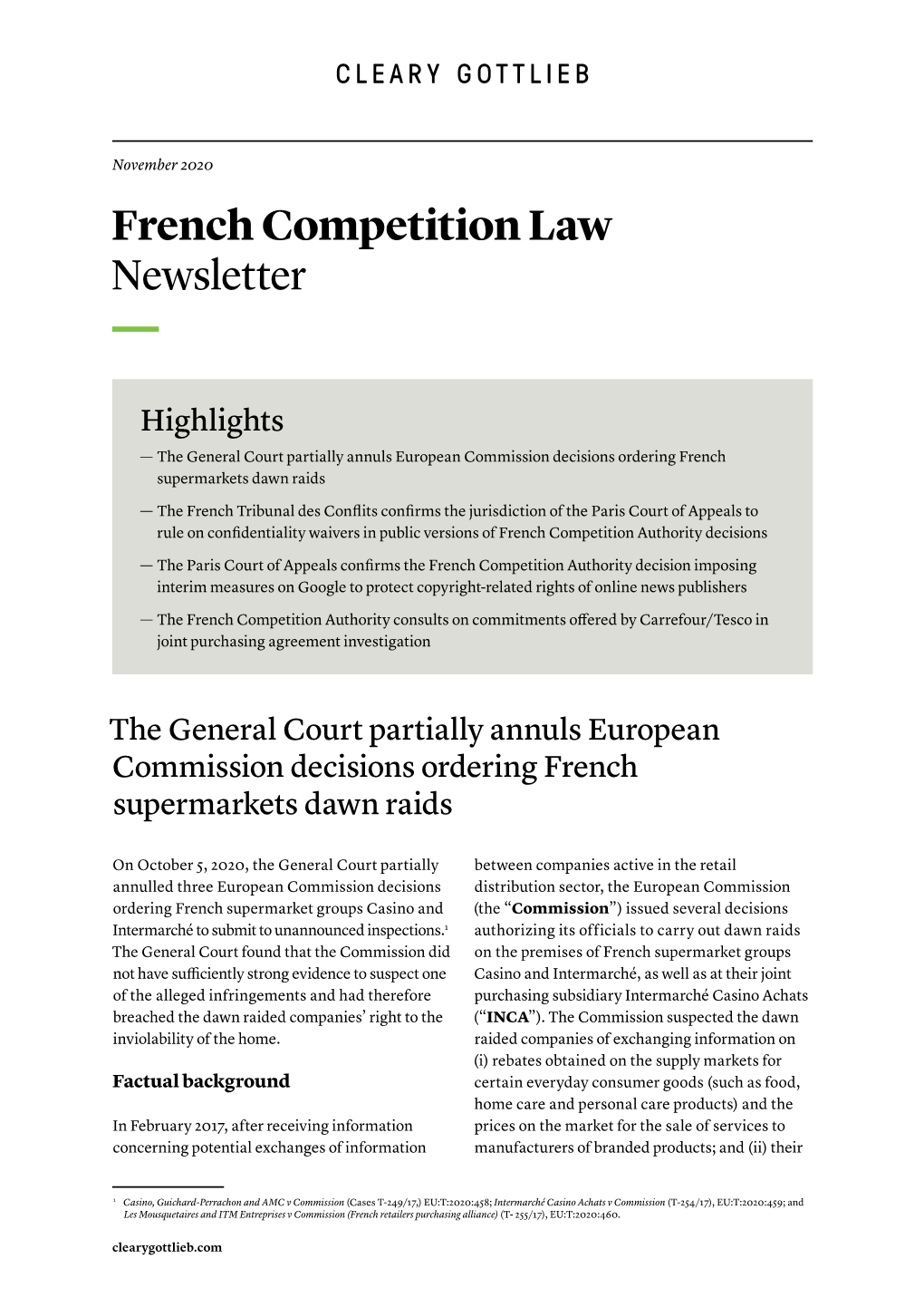 November 2020 French Competition Law Newsletter