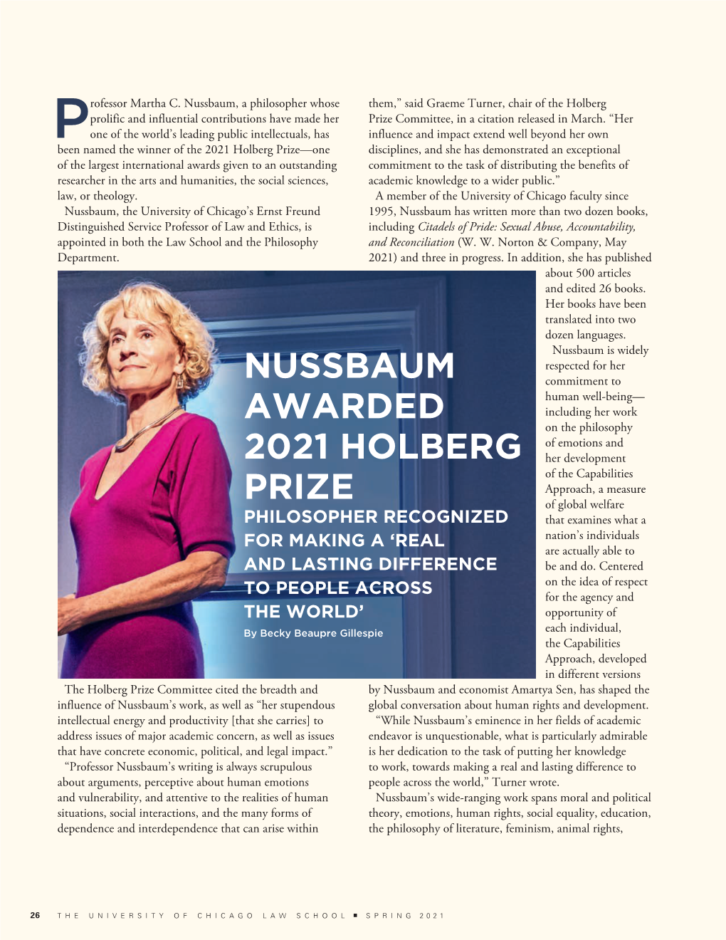 Nussbaum Awarded 2021 Holberg Prize