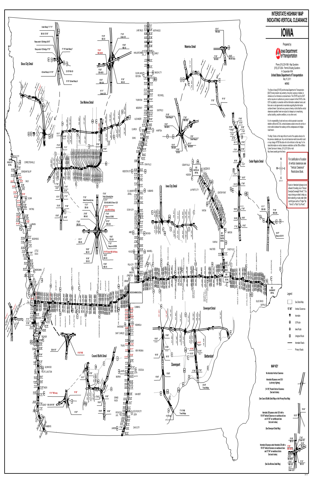 Interstate Highway Map Indicating Vertical Clearance