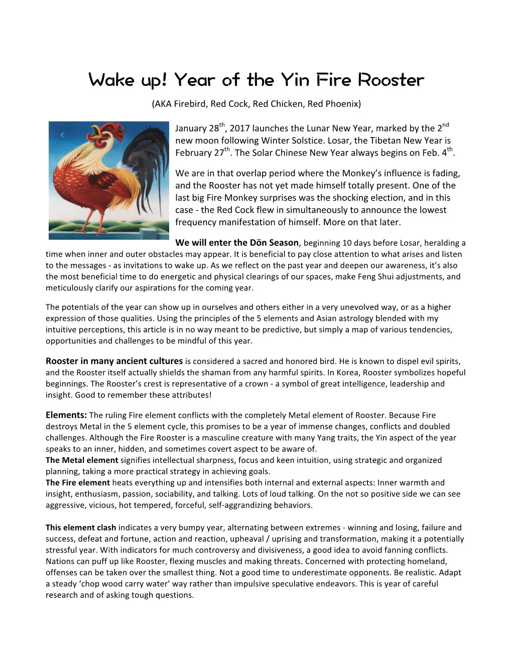 Year of the Yin Fire Rooster
