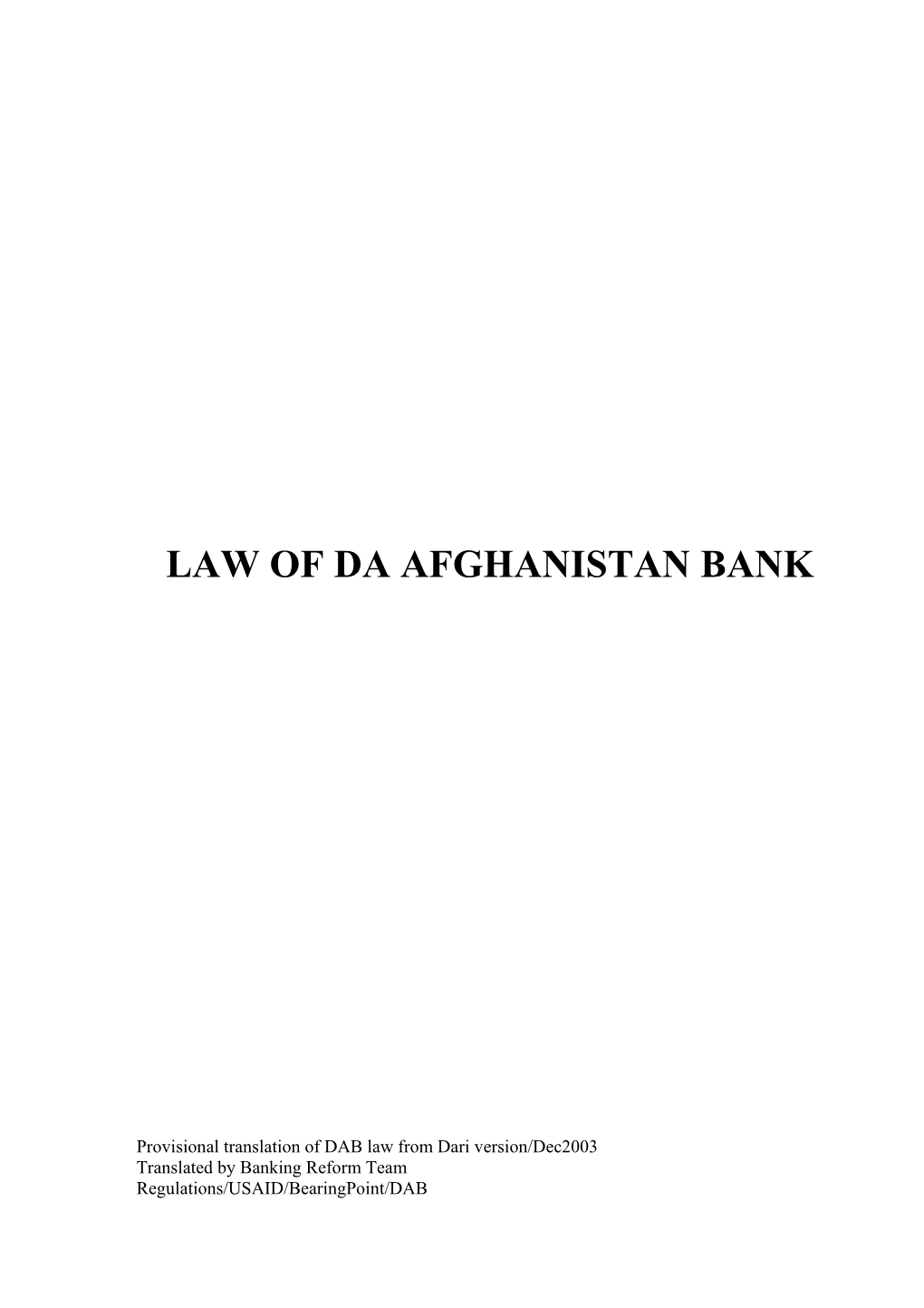 Law of Da Afghanistan Bank