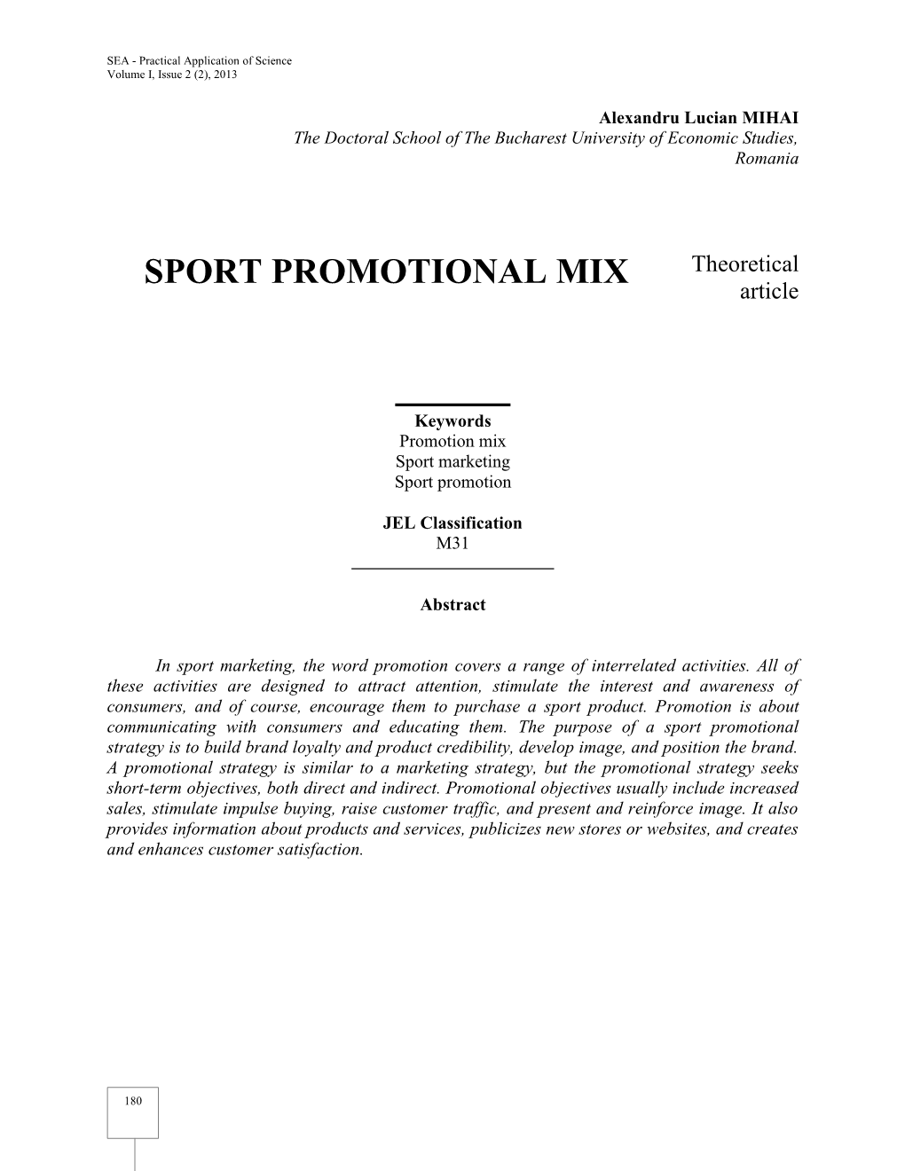 SPORT PROMOTIONAL MIX Theoretical Article