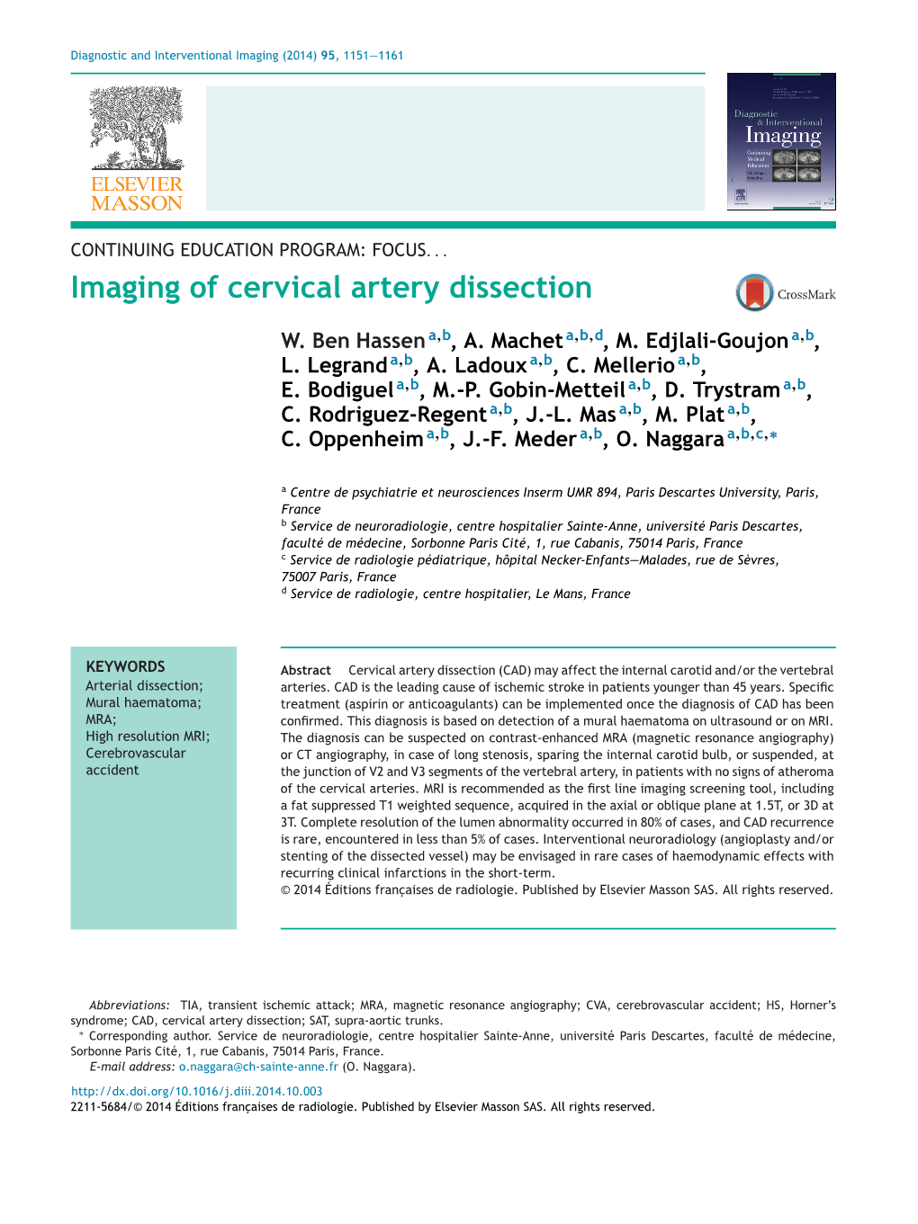 Imaging of Cervical Artery Dissection