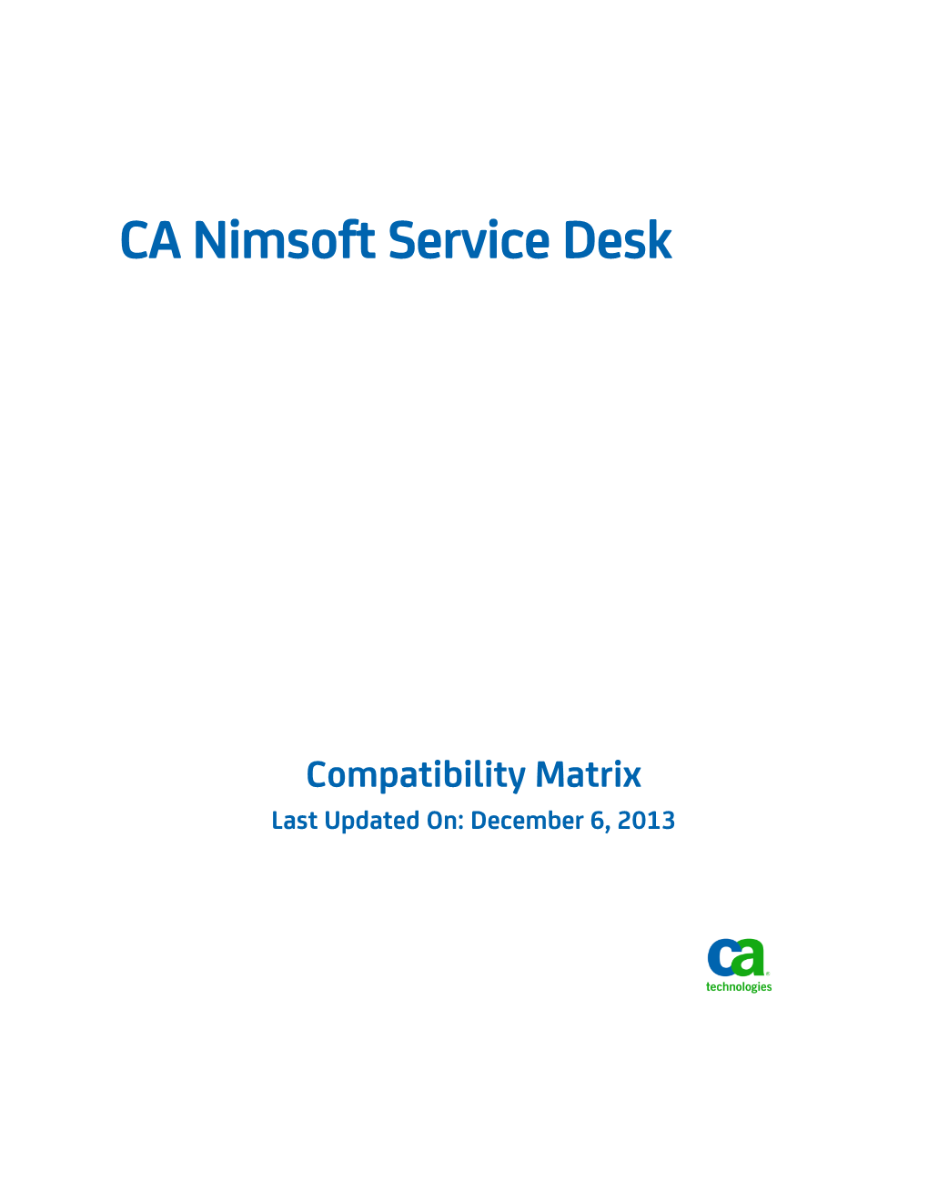 CA Nimsoft Service Desk Compatibility Matrix
