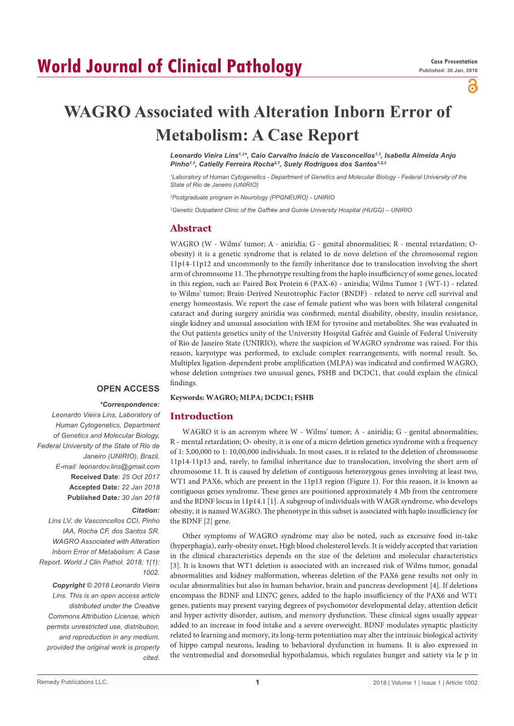 WAGRO Associated with Alteration Inborn Error of Metabolism: a Case Report