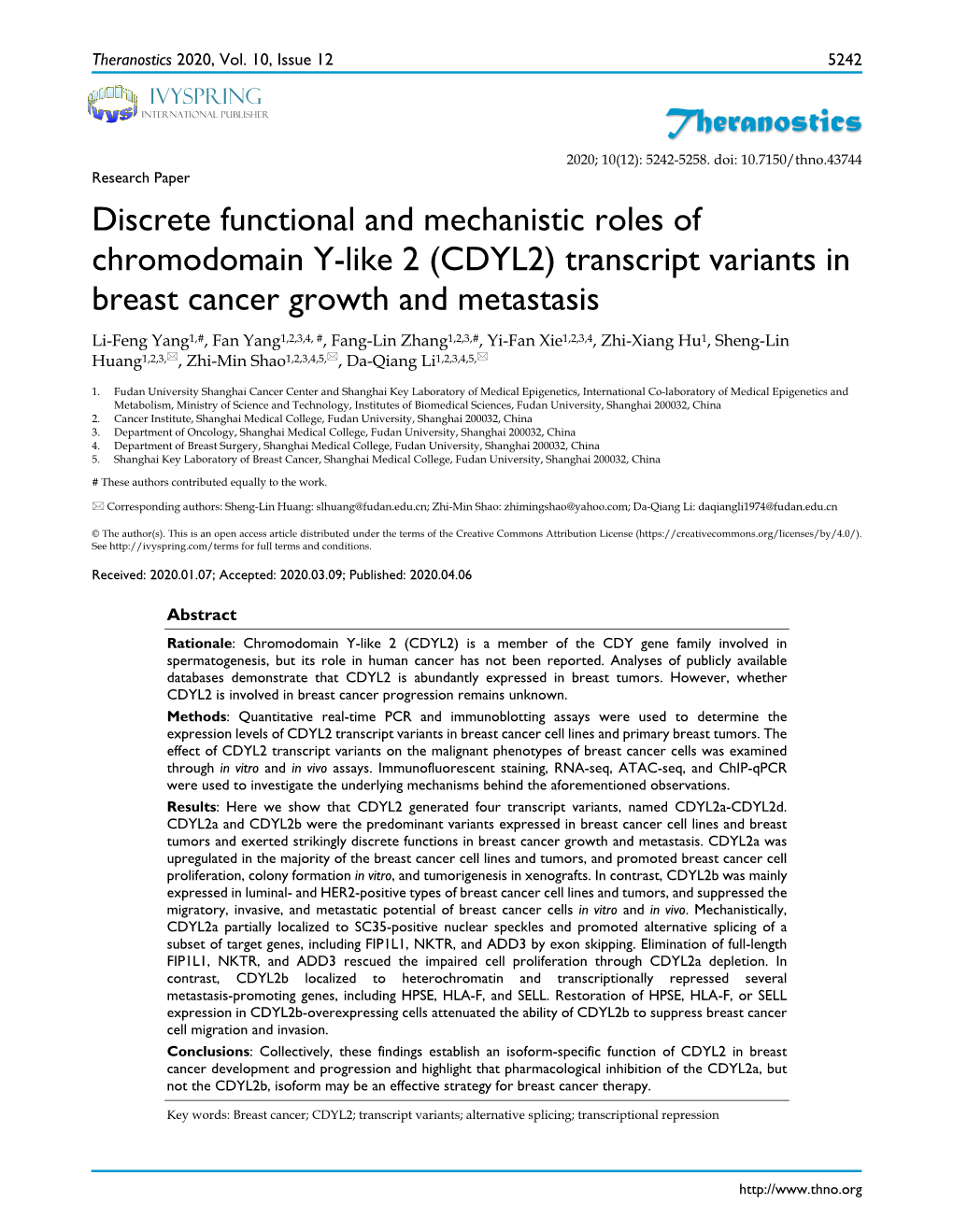 Transcript Variants in Breast Cancer