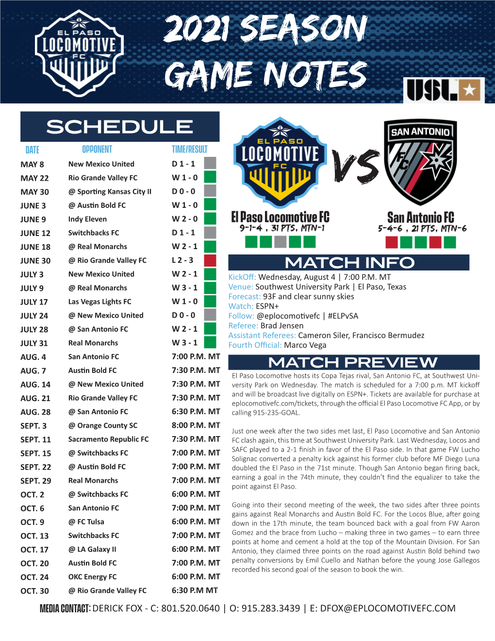 2021 Season Game Notes