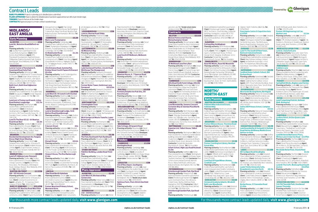 Contract Leads Powered by EARLY PLANNING Projects in Planning up to Detailed Plans Submitted