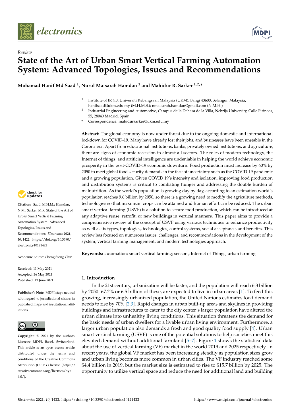 State of the Art of Urban Smart Vertical Farming Automation System: Advanced Topologies, Issues and Recommendations