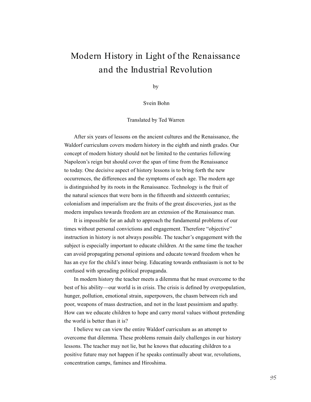 Modern History in Light of the Renaissance and the Industrial Revolution