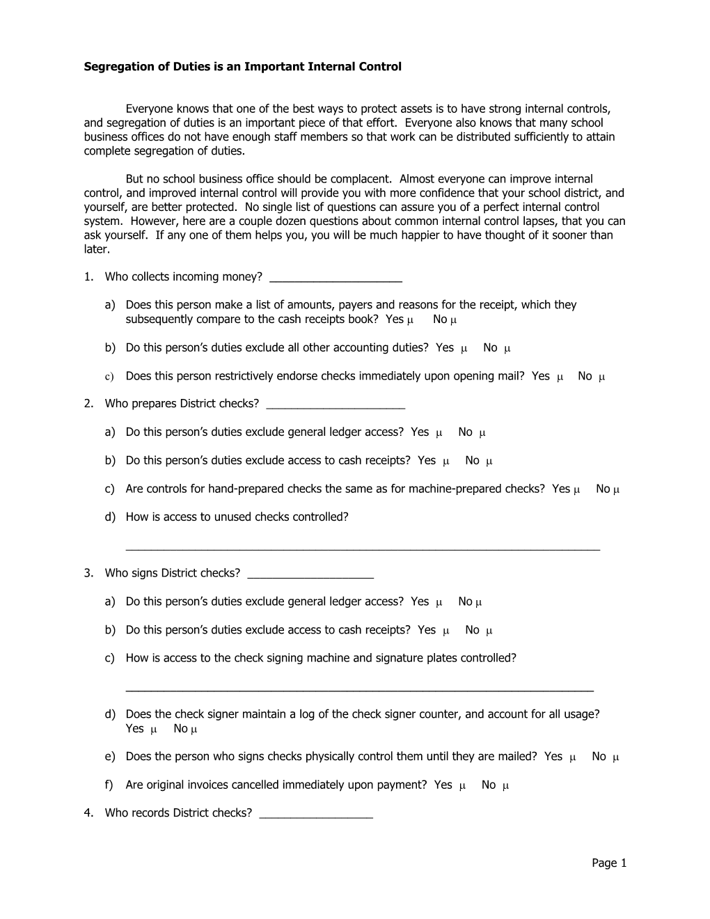 BOCES Internal Control Questions