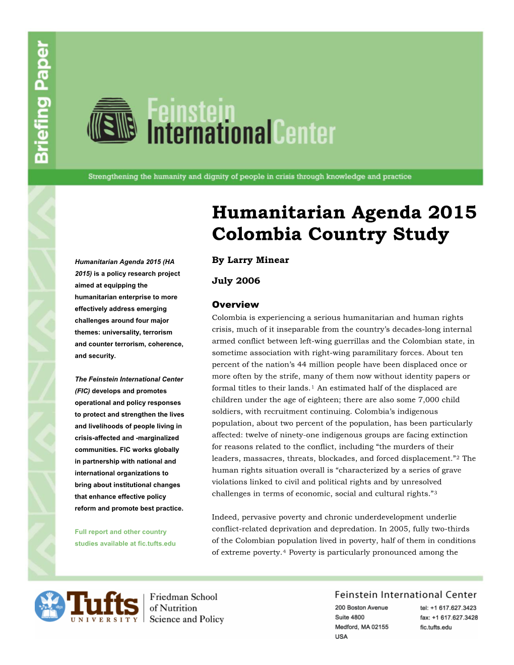 Humanitarian Agenda 2015 Colombia Country Study