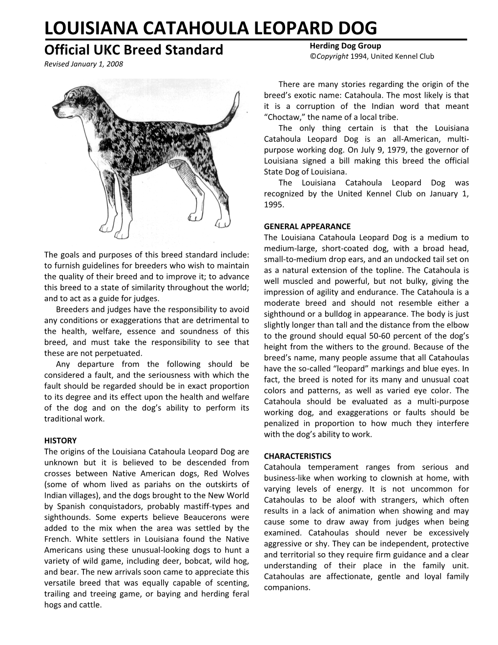 Download Louisiana Catahoula Leopard Dog Breed Standard