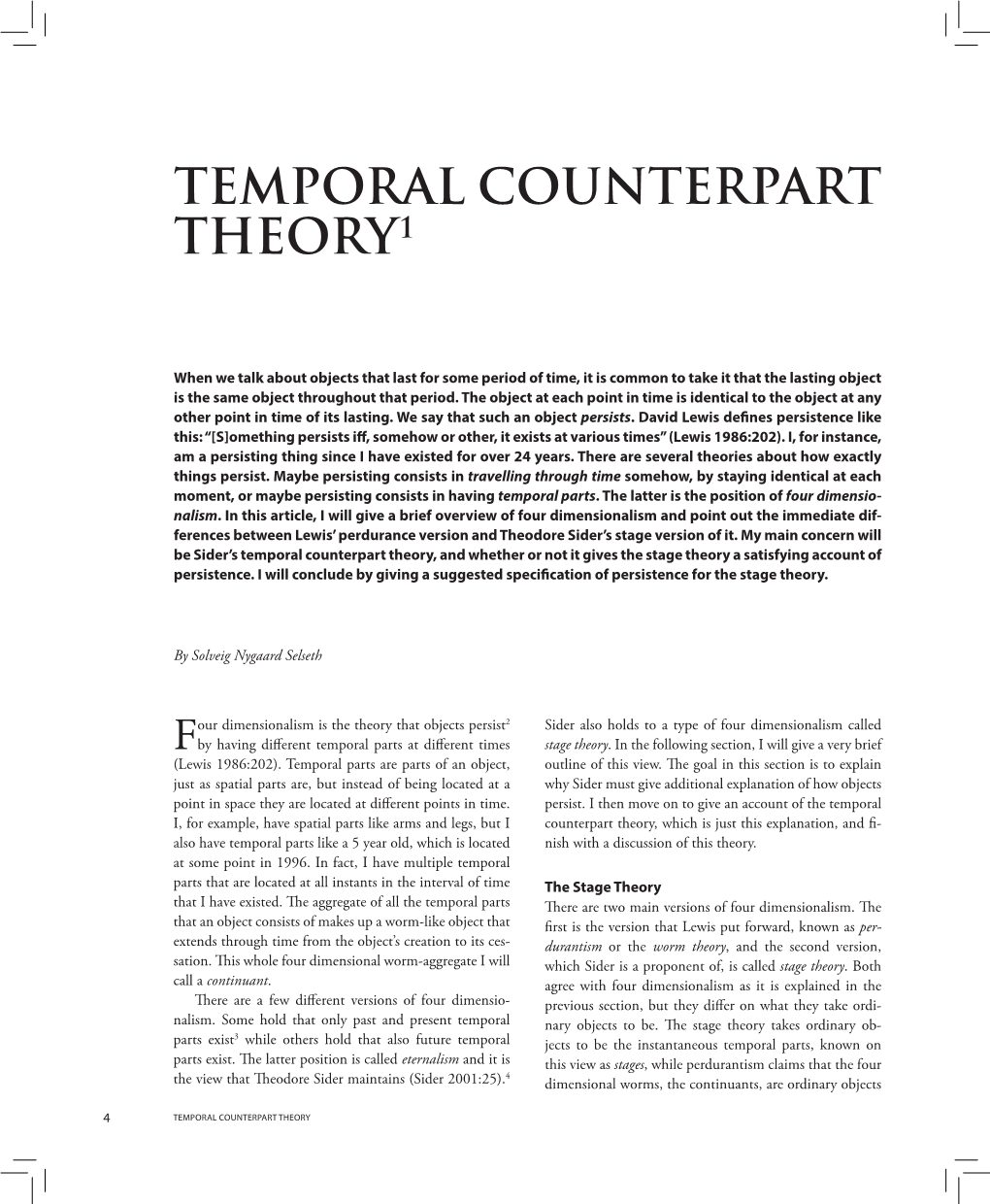 Temporal Counterpart Theory1