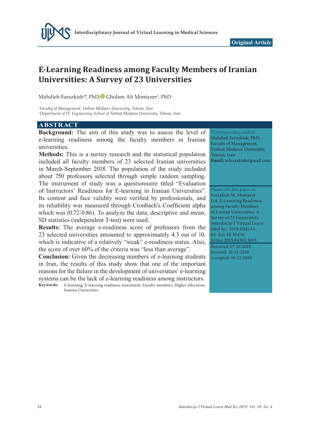 E-Learning Readiness Among Faculty Members of Iranian Universities: a Survey of 23 Universities