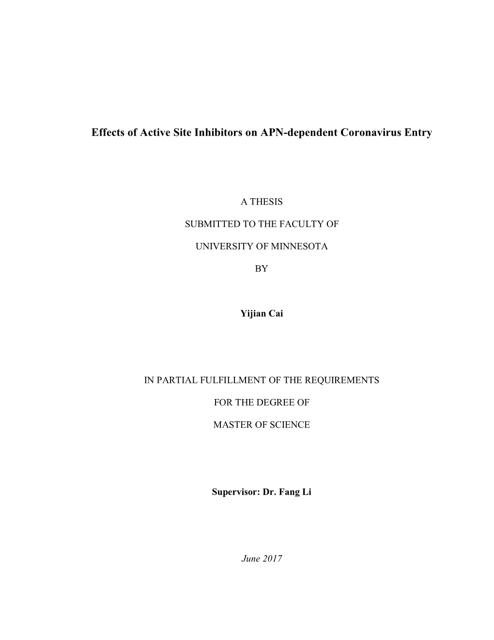 Effects of Active Site Inhibitors on APN-Dependent Coronavirus Entry