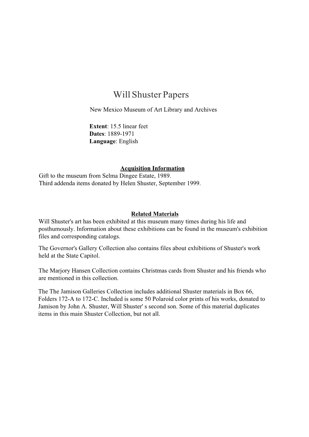 Will Shuster Papers