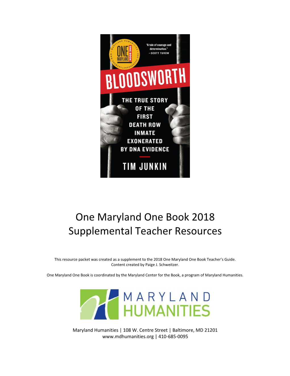 One Maryland One Book 2018 Supplemental Teacher Resources
