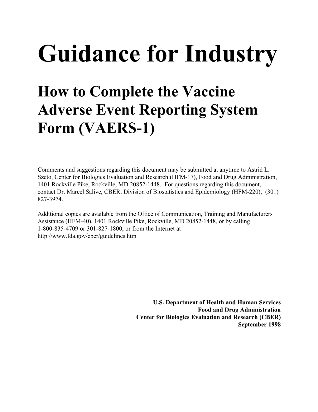 How to Complete the Vaccine Adverse Events Reporting System Form