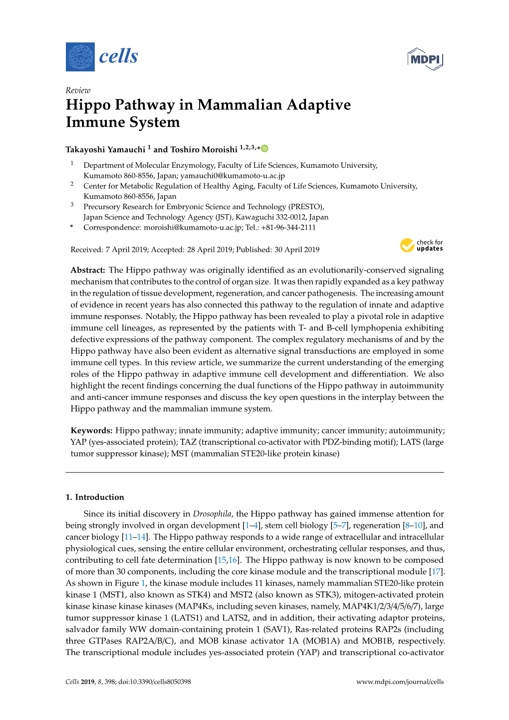 Hippo Pathway in Mammalian Adaptive Immune System