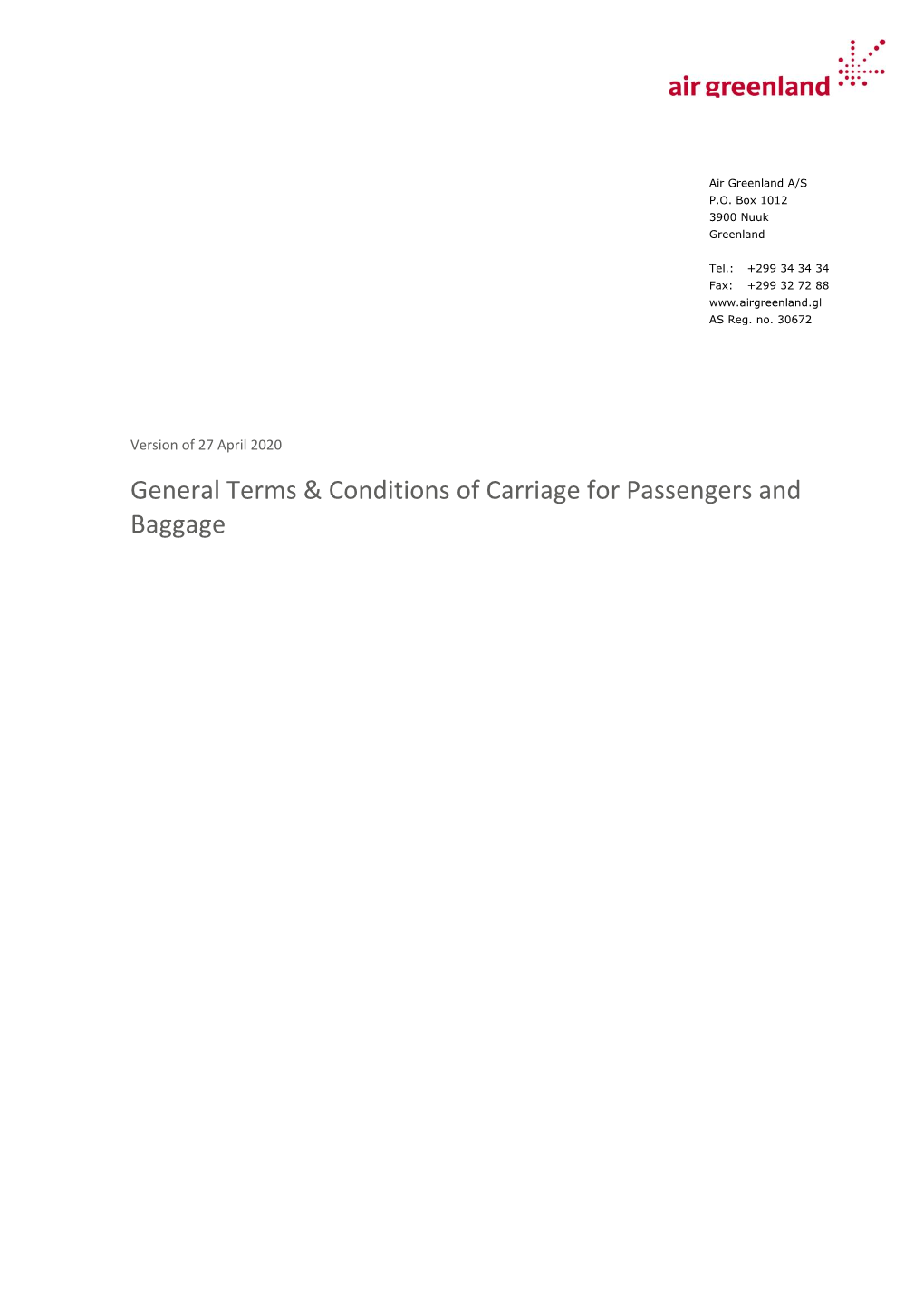 General Terms & Conditions of Carriage for Passengers and Baggage